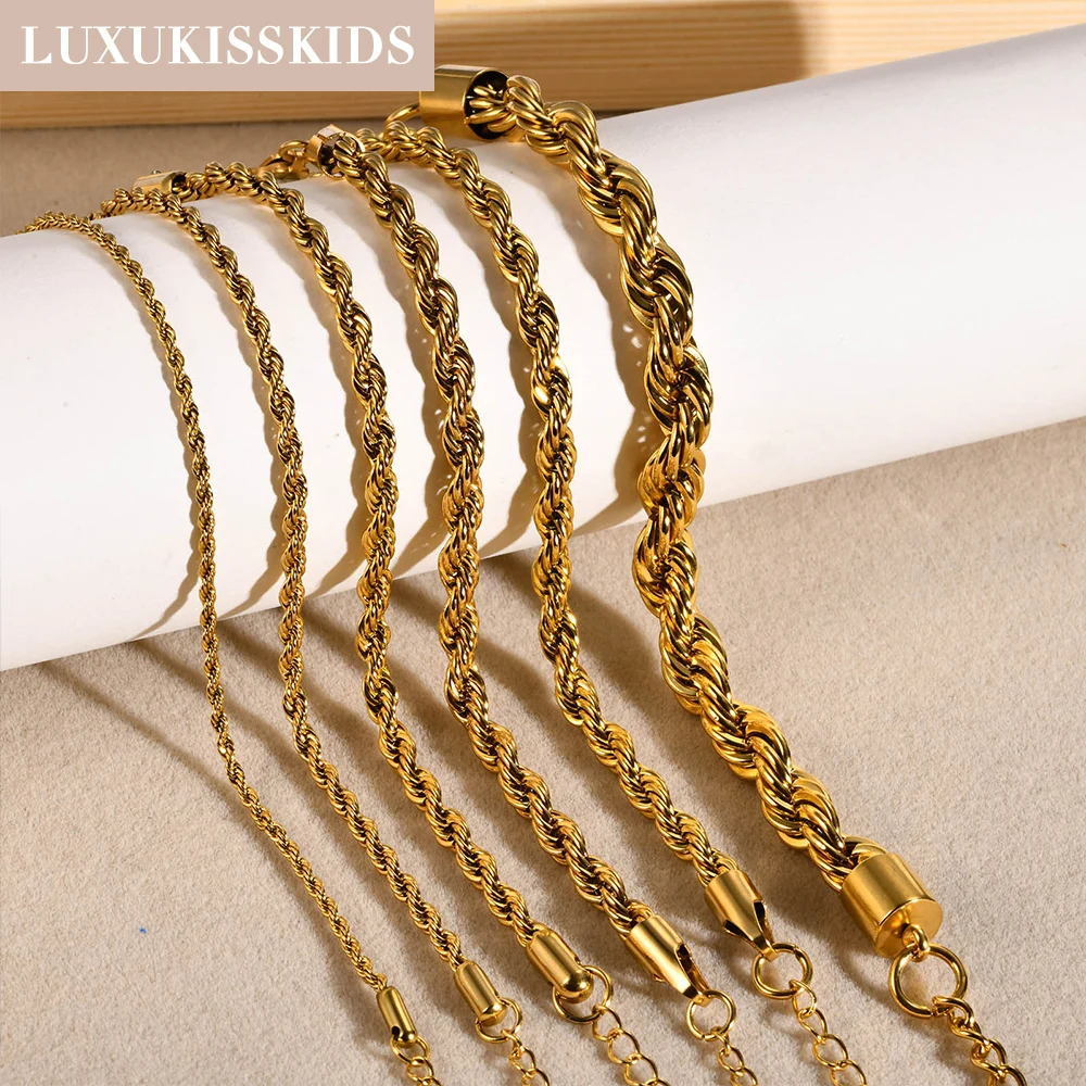 LUXUKISSKIDS Edelstahl Armbänder Twist Ketten Gold Silber Farbe 2/3/4/5MM Seil Solide Pulseras für Frau/Männer Handgelenk Schmuck Trendy Image