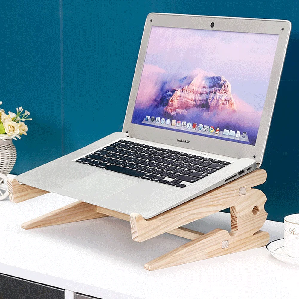 Universeller Laptop-Ständer aus Holz für den Schreibtisch, 10–17 Zoll, MacBook Air Pro 13, 15, Aufbewahrung, abnehmbarer Notebook-Halter aus Holz, Zubehör Image