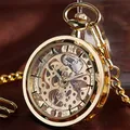 Transparent Open Gesicht Hohl Skeleton Mechanische Taschenuhr Handaufzug Vintage Uhr Geburtstag