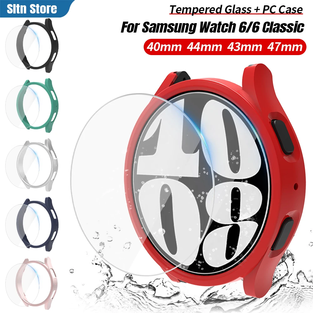 Glas gehäuse für Samsung Galaxy Watch6 Classic 43mm 47mm wasserdichte Stoßstange Displays chutz folie für Galaxy Watch 4/5/6 40mm 44mm Abdeckung Schutzhülle Image