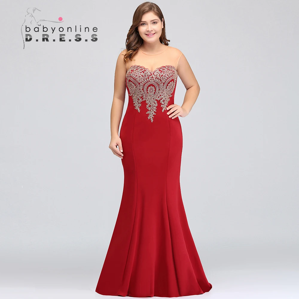 Baby online elegante Brautjungfer Kleider Maxi boden lange Meerjungfrau Kleider Gold Applikationen Schatz Illusion Hochzeit Gast Kleid Image