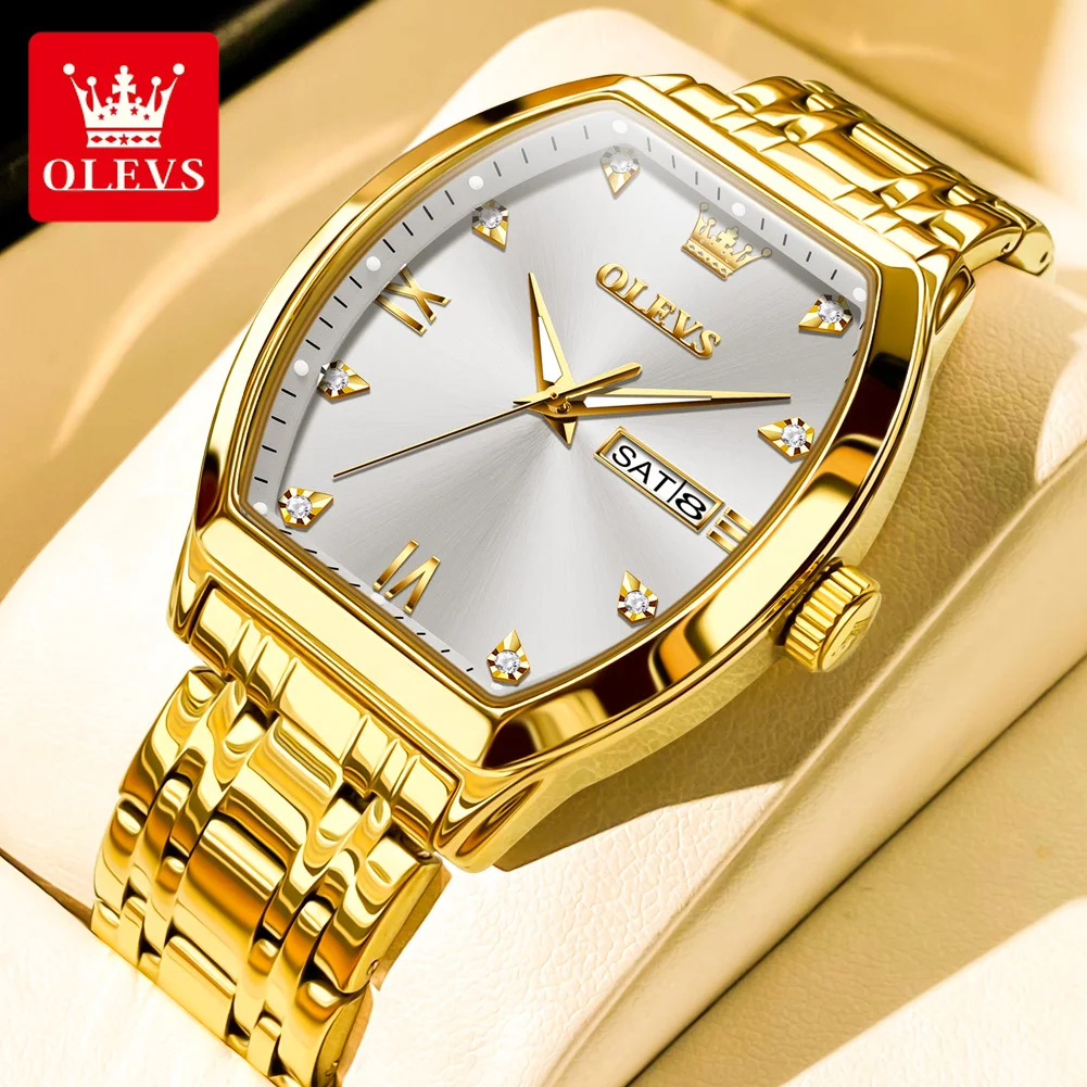 Olevs tonneau Zifferblatt Quarzuhr für Männer Luxus Diamant elegante Edelstahl wasserdichte leuchtende Top Marke Armbanduhr Image