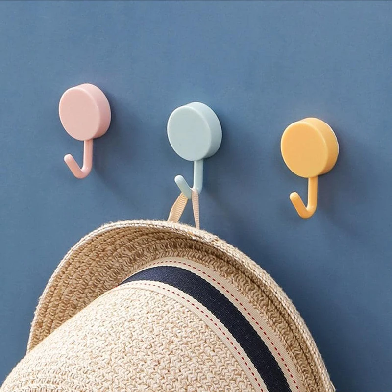 10PCS Gemischte Farbe Haken Nette Einfarbig Dekorative Klebstoff Kein Stanzen Kleine Haken Wand Hängen Kreis Haken Küche TMZ