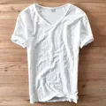 T-Shirt da uomo in cotone a maniche corte in stile italiano moda Casual scollo a v T-Shirt bianca