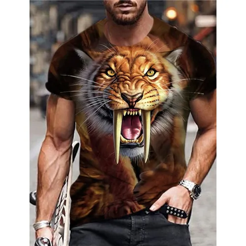 Tier muster Herren T-Shirt 3d Säbelzahn Tiger Kurzarm Mode personal isierte T-Shirt lose übergroße