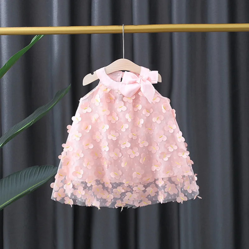 Sommer Baby Mädchen Kleid Süße Blume Stickerei Bowknot Ärmellose Hals Prinzessin Täglichen Kleid Image
