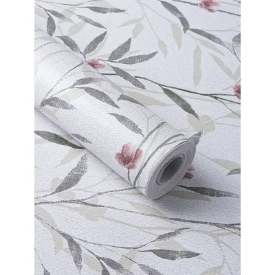 Wandtapete zum Abziehen und Aufkleben, Blumenblatt, grün/grau, Vinyl, selbstklebendes Image
