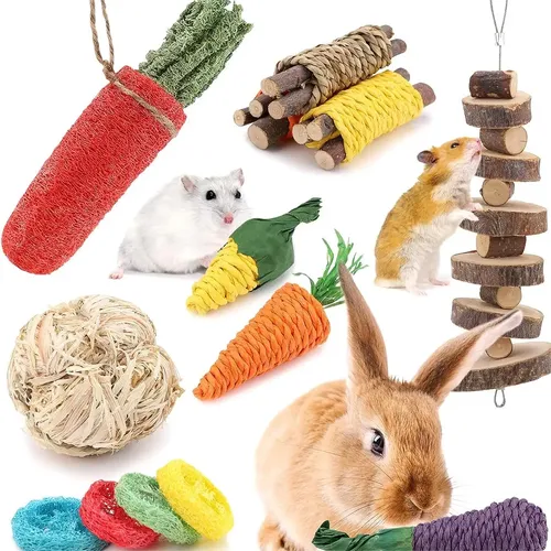 14 Stück Kaninchen Spielzeug Hase Kau spielzeug Set Hasen Zähne Kau spielzeug Kaninchen Hamster