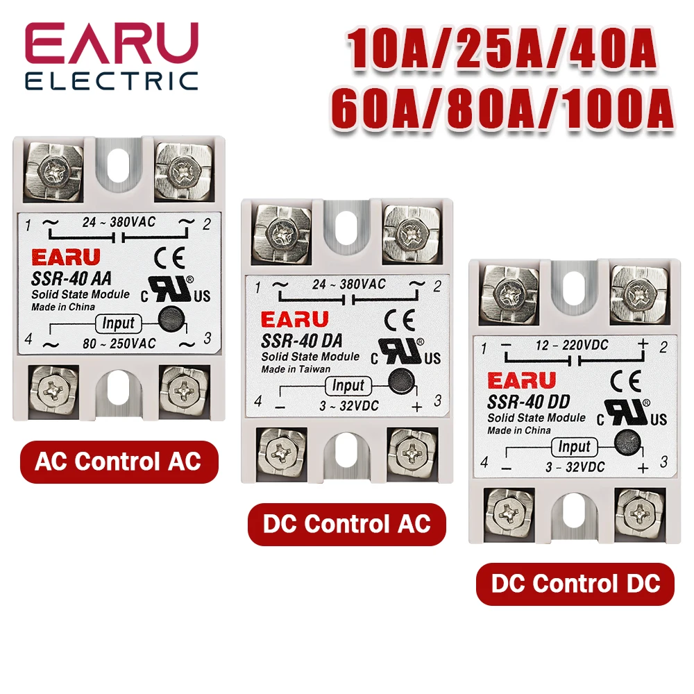 SSR-25DA SSR-40DA SSR-40AA SSR-40DD SSR 10A 25A 40A 60A 80A 100A DD DA AA Halbleiterrelaismodul für PID-Temperaturregelung Image