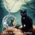 Neue kreative schwarze Katze Mond Anhänger Halskette für Frauen niedlichen Kätzchen Mondstein Engel