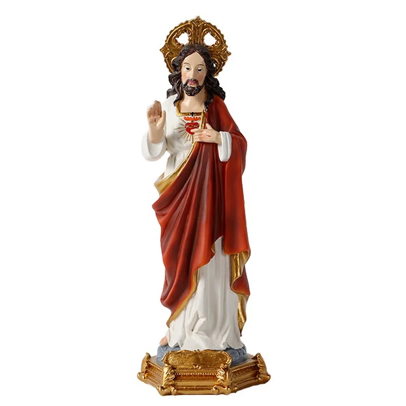 8,86 Zoll großes Heiliges Herz Jesu Christi Herr katholisches religiöses Geschenk farbige Harz-Statue mit Goldbasis Image