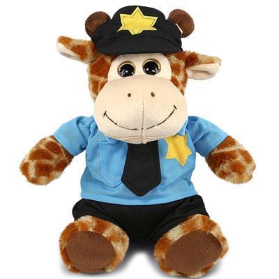 DolliBu Sitting Giraffe Police Officer Plush with Cop Uniform and Cap - 9 inches