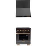 Gemstone 30 in. 4.2 cu. ft. Dual Fuel Range for Natural Gas & Wall Mount Range Hood in Titanium SS - Titanium Stainless Steel