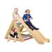 2 in 1 Climbing Toy for Toddlers, 3-Sided Montessori Wooden Triangle Climber with Sliding Ramp, Climbing Net & Board