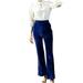 RYRJJ Flared Velvet Dress Pants for Women High Waisted Wide Leg Stretch Elastic Waist Bootcut Pull On Trousers Front Seam Slacks(Blue M)