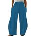 RYRJJ Women s Wide Leg Pants Casual Loose Fit Lantern Trousers 2023 Trendy Comfy Elastic High Waist Baggy Harem Pants with Pockets(Blue S)