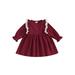 Toddler Girl Sweet A-Line Dress Ruffled Lace Patchwork Long Sleeve Round Neck Dress