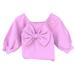 Meuva Kids Toddler Baby Girls Solid Bowknot Long Ruffled Sleeve Blouse Tops Outfits Clothes Baby Girl Clothes Winter Baby Coils Little Girl Long Sleeves 5t Long Sleeve Shirts Girls T Strap