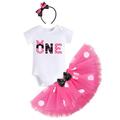 IBTOM CASTLE Toddler Baby Girls 1st 2nd 3rd Birthday Outfit Polka Dots Romper Tutu Skirt Mouse Ears Headband Cake Smash Clothes for Photo Props 1 Year Hot Pink + Black