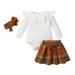 Baby Girl Clothes Infant Fall Winter Outfits Ruffle Long Sleeve Romper Top Plaid Skirt Headband Set