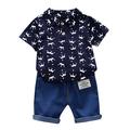 mveomtd Toddler Kids Baby Boy Short Sleeve Pattern Shirt Tops+ Denim Pants Set Three Piece Baby Boy Outfits Baby Boy Jacket