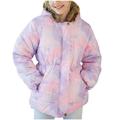 Lovskoo 2024 Toddler Baby Parka Jacket Hoodies Coat for Kids Faux Fur Floral Print Winter Thick Warm Windproof Coat Outwear Jackets Purple for 6-7 Years