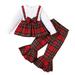 LAPAKIDS Infant Toddler Baby Girl Outfits 3-4T Christmas Plaid Top Flared Pants Xmas Outfit Set