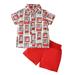 Kids Toddler Baby Boy Christmas Clothes Santa Print Short Sleeve Button Down Shirt Shorts Set Gentlemen Outfits