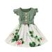 Fimkaul Girls Dresses Princess Party Casual Fly Bow Sleeve Floral Ribbed Skirt Dress Baby Clothes Green