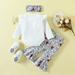LEEy-world Girls Clothes Outfit Toddler Girls Long Sleeve Print Ribbed Tops Flower Pants Headbands Outfits 3PCS Outfits Boys (White 6-9 Months)