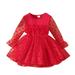 mveomtd Children Kids Toddler Baby Girls Long Sleeve Solid Polka Dot Tulle Dress Princess Dress Outfits Clothes Toddler Cold Shoulder Dress Children Place Dresses for Girls