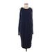 Eri + Ali Casual Dress Cold Shoulder 3/4 sleeves: Blue Solid Dresses - Women's Size Small