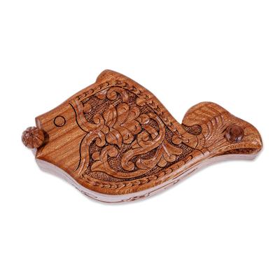 'Traditional Polished Fish-Shaped Elm Tree Wood Puzzle Box'