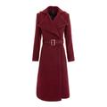 Women's Red Double Breasted Midi Length Wool Coat With Belt Extra Small Avenue no.29