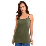 Plus Size Women's Stretch Cotton Cami by Jessica London in Dark Olive Green (Size 14/16) Straps