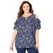 Plus Size Women's Open-Shoulder Georgette Top by Catherines in Navy Spring Floral (Size 6X)