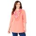 Plus Size Women's Impossibly Soft Tunic & Scarf Duet by Catherines in Sweet Coral Stamped Paisley (Size 1X)