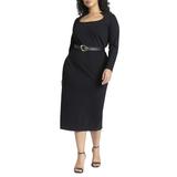 Plus Size Women's Shaped Neckline Ponte Dress by ELOQUII in Black Onyx (Size 16)