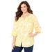 Plus Size Women's Georgette Buttonfront Tie Sleeve Cafe Blouse by Catherines in Yellow Mono Floral (Size 6X)