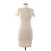 Zara Casual Dress - Bodycon Crew Neck Short sleeves: Ivory Print Dresses - Women's Size Medium