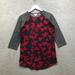 Lularoe Tops | Lularoe Top T-Shirt Women's Small S 3/4 Sleeve Raglan Geometric Red Blue | Color: Red | Size: S