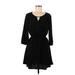 Lush Casual Dress - Mini Keyhole 3/4 sleeves: Black Solid Dresses - Women's Size Medium