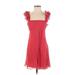 BCBGMAXAZRIA Cocktail Dress - A-Line Square Short sleeves: Red Solid Dresses - Women's Size 0