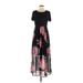 Chelsea Taylor Casual Dress - A-Line Scoop Neck Short sleeves: Black Floral Dresses - Women's Size 6