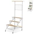 TANGZON 4-Tier Ladder Plant Stand on Wheels, Metal Frame Plant Display Shelf with Hanging Bar & Trellis, Rolling Potted Flower Holder for Home Living Room Garden Patio Balcony