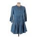 Peter Som Collective Casual Dress - A-Line High Neck 3/4 sleeves: Blue Print Dresses - Women's Size 6