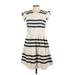 dRA Los Angeles Casual Dress - A-Line High Neck Short sleeves: Ivory Print Dresses - Women's Size Large