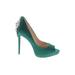 Badgley Mischka Heels: Slip-on Stilleto Cocktail Party Teal Print Shoes - Women's Size 10 - Peep Toe