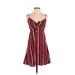 Angie Casual Dress - A-Line V-Neck Sleeveless: Burgundy Stripes Dresses - Women's Size Small