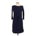 Merona Casual Dress - Sheath Crew Neck 3/4 sleeves: Blue Print Dresses - Women's Size Medium